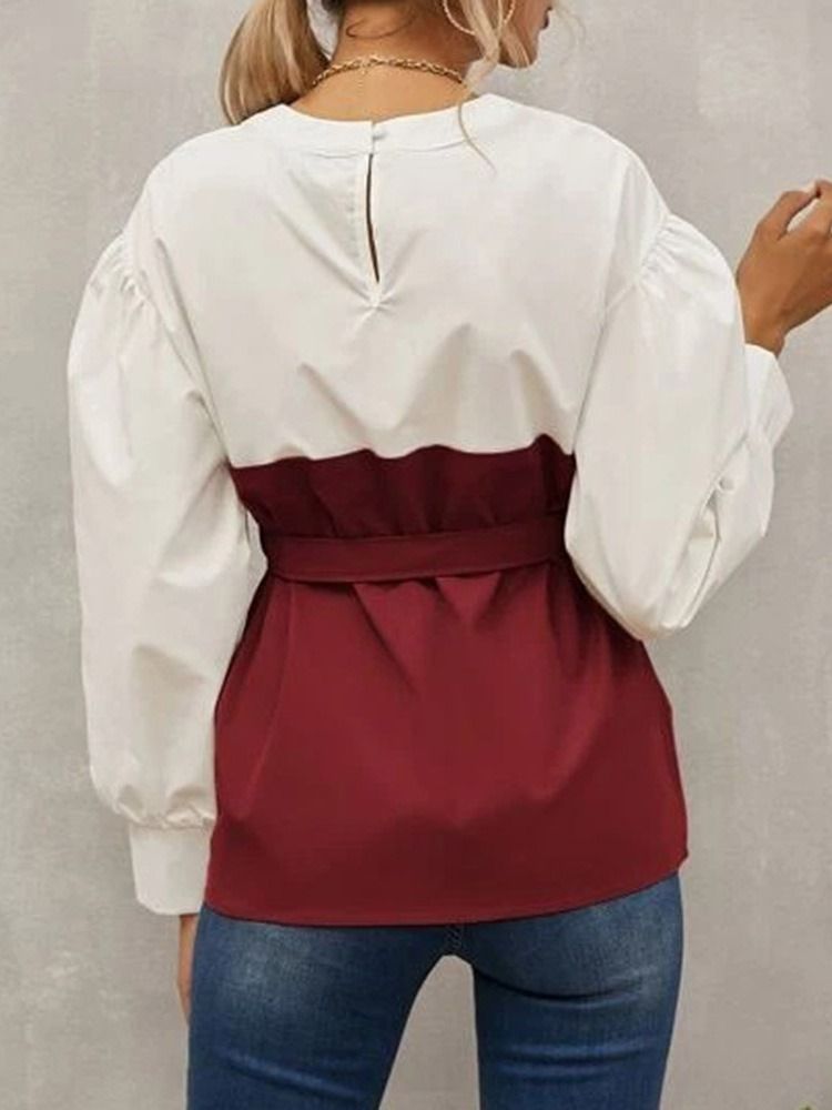 Lanterna Manga Simples Manga Longa Blusa Padrão Feminina