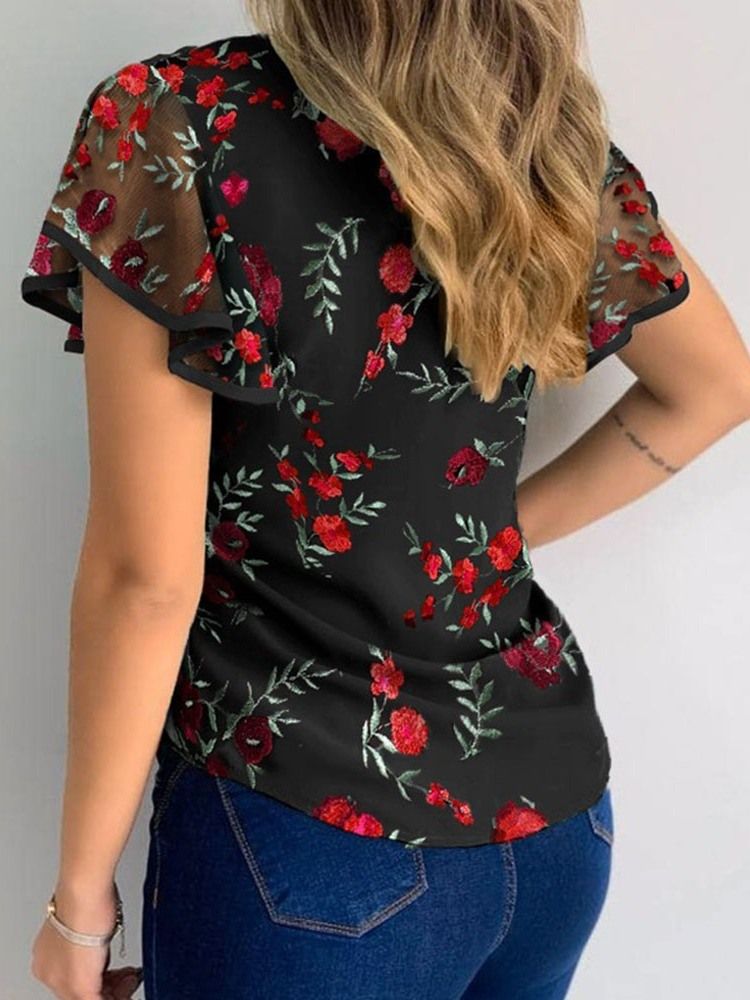 Patchwork Floral Regular Blusa Feminina De Manga Curta Padrão