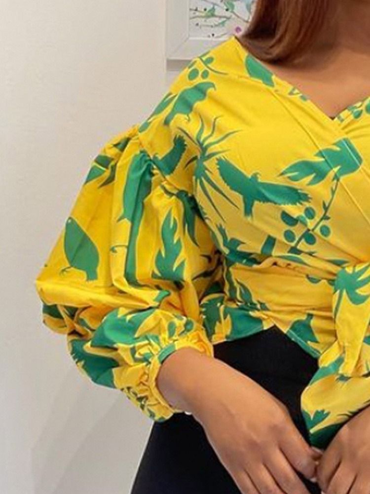 Plant Blusa Feminina Com Decote Em V Estampado Padrão Nove Pontos Manga