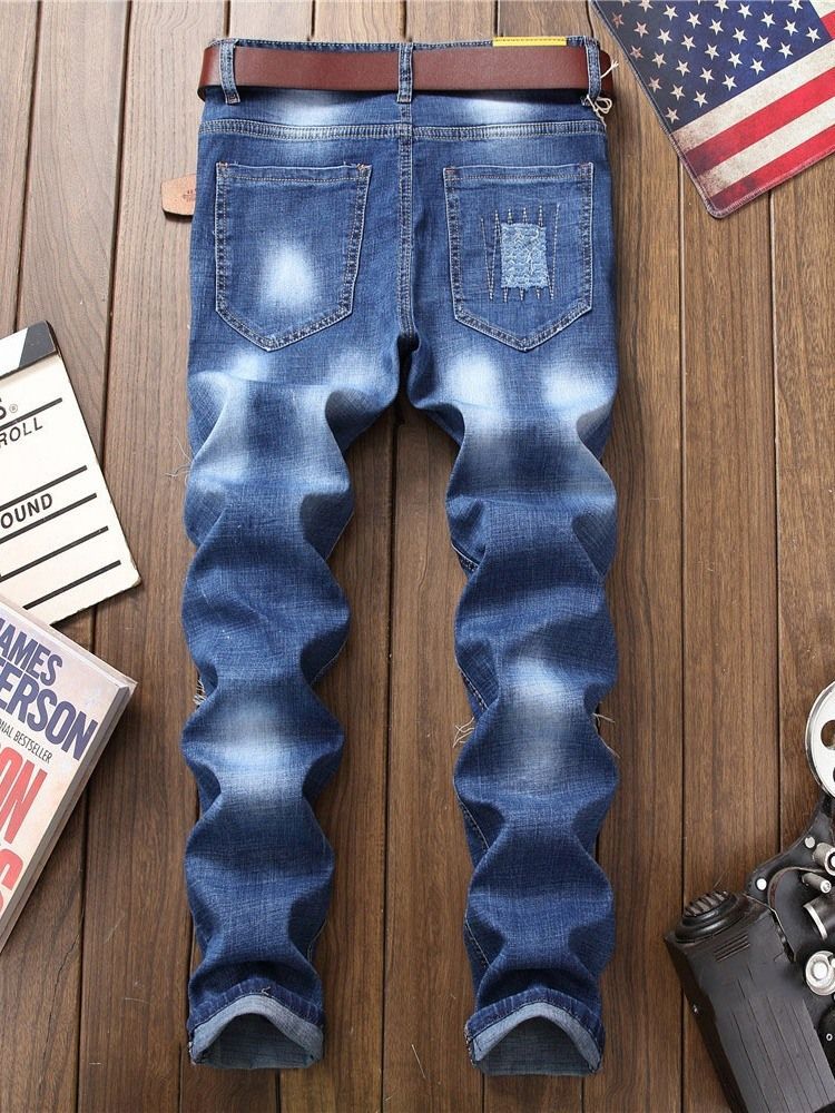 Apliques Masculinos Jeans Europeus Com Zíper Reto