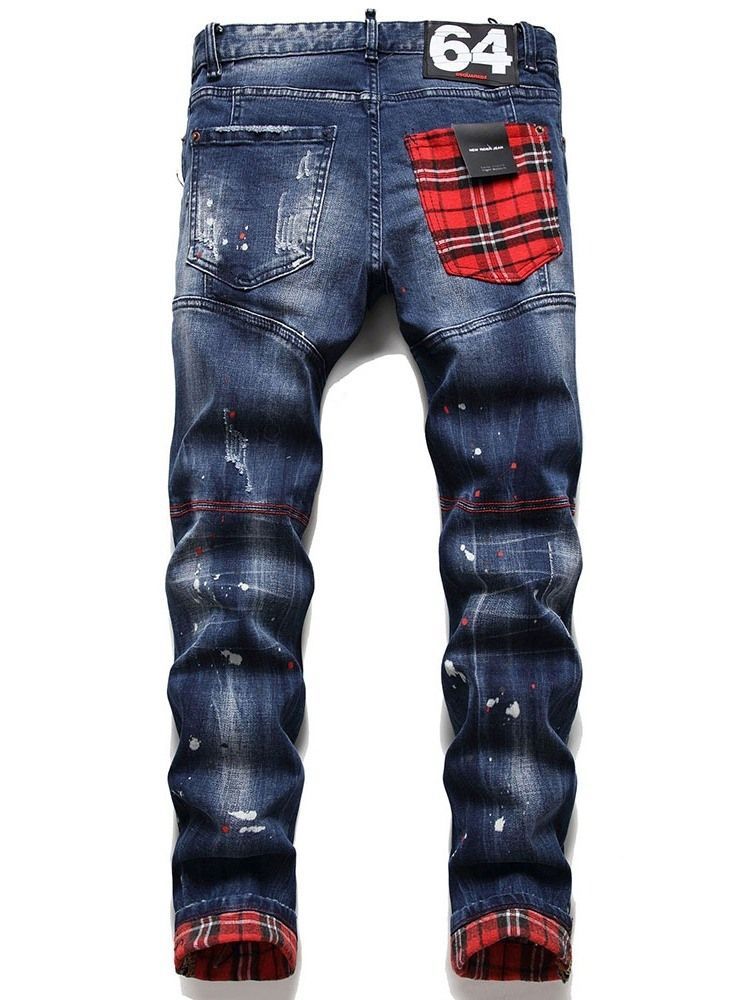 Apliques Retos Casual Cintura Média Jeans Masculino