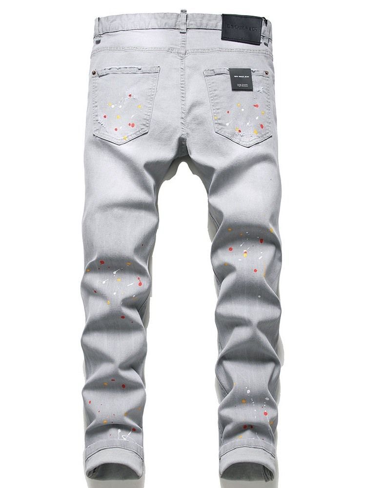 Apliques Retos Casual Cintura Média Jeans Masculino