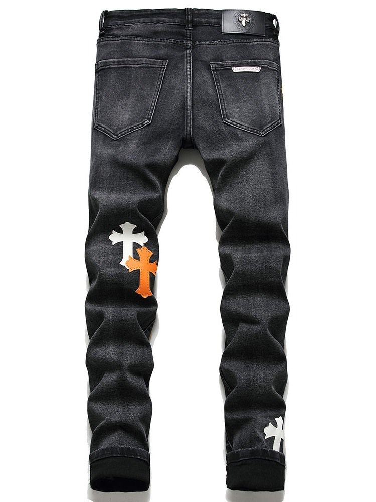 Appliques Casual Cintura Média Jeans Masculino