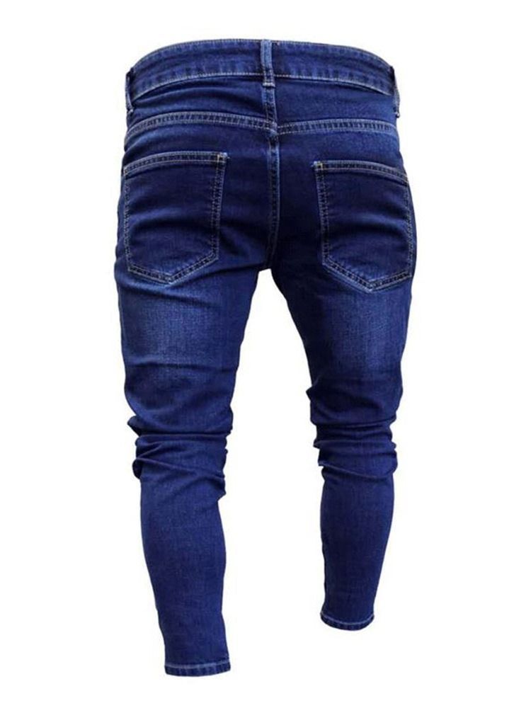 Buraco Cor Bloco Calça Lápis Zíper Moda Calça Jeans Masculina