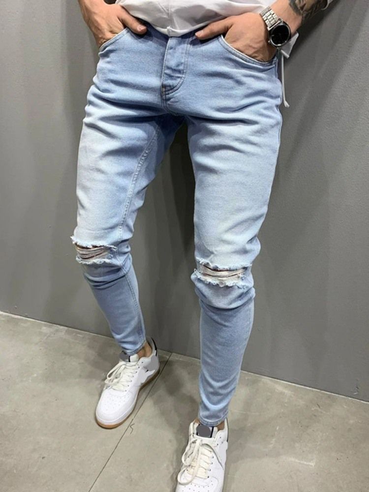 Calça Hole Pencil Jeans Casuais Masculinos