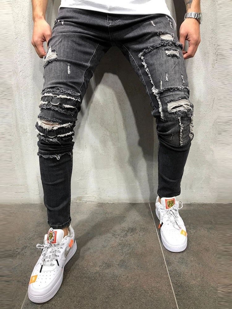 Calça Hole Pencil Calça Jeans Casual Homem De Cintura Média