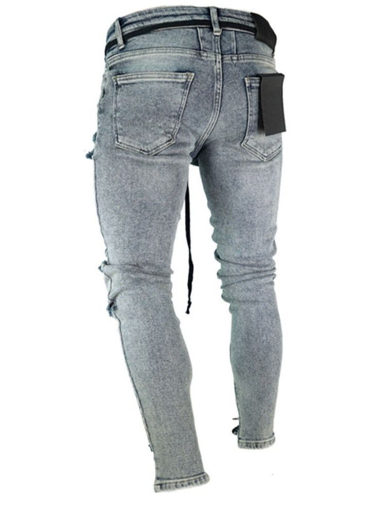 Calça Hole Pencil Liso Cintura Média Calça Jeans Casual Slim