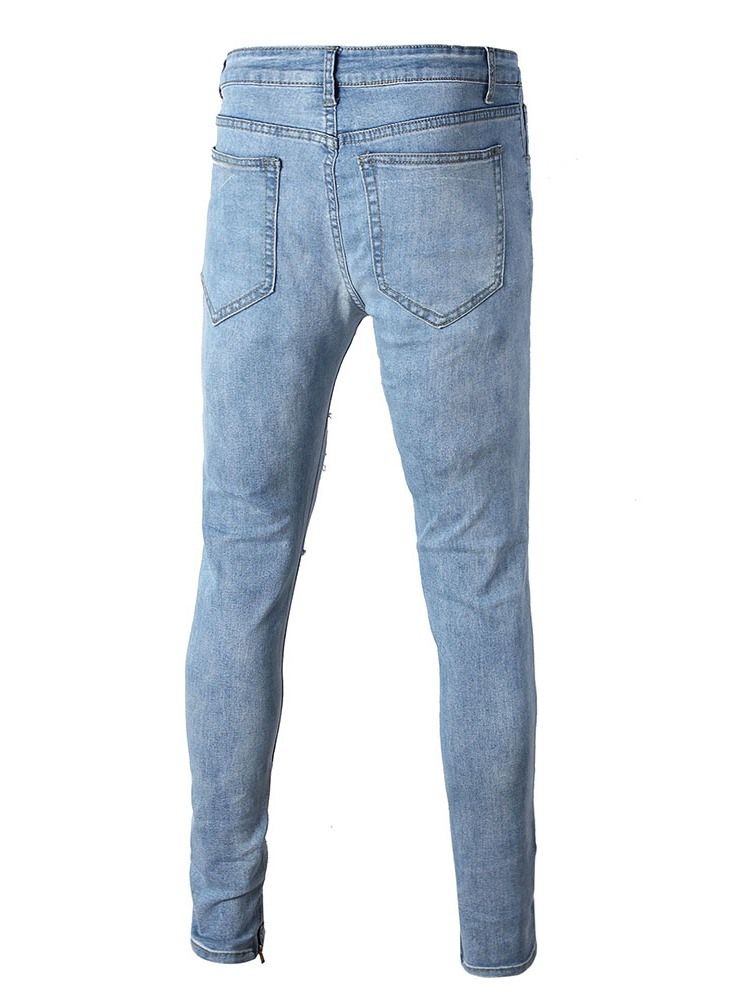 Calça Hole Pencil Liso Cintura Média Calça Jeans Casual Slim