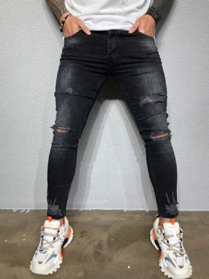 Calça Hole Pencil Zipper European Homens Jeans