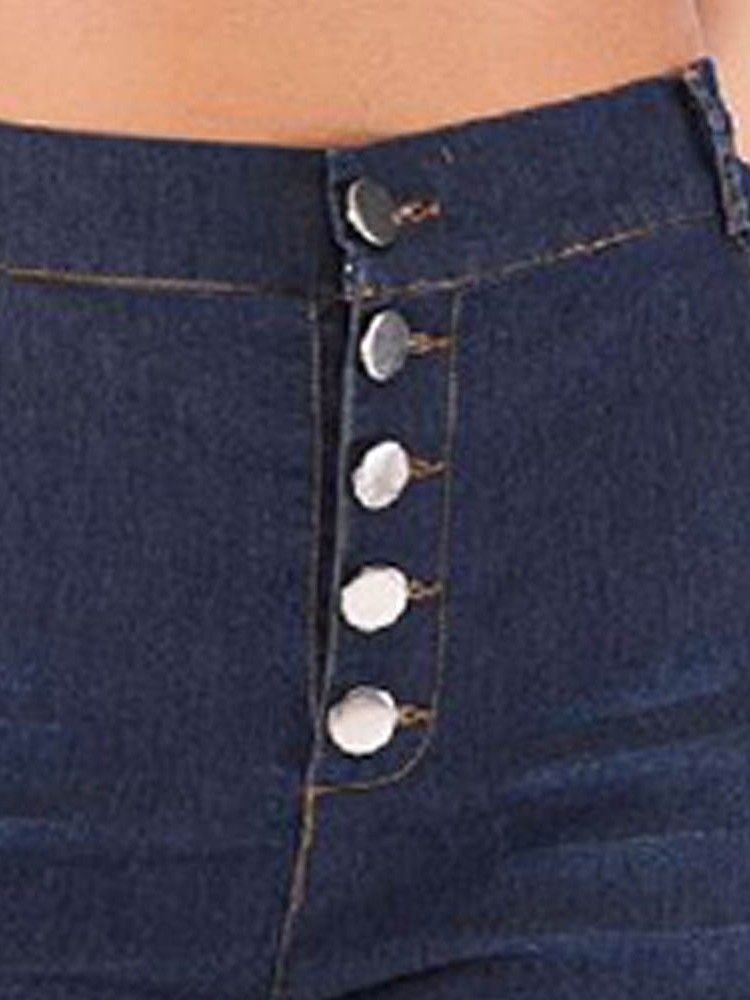 Calça Jeans De Bolso Liso Feminino Com Botão Solto