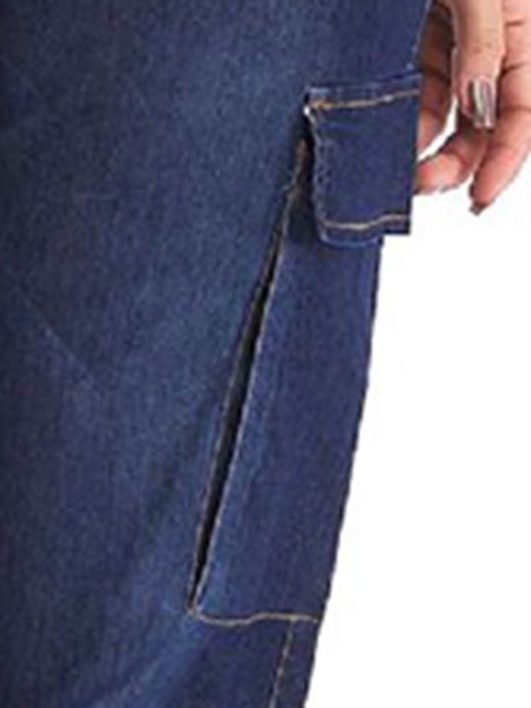 Calça Jeans De Bolso Liso Feminino Com Botão Solto