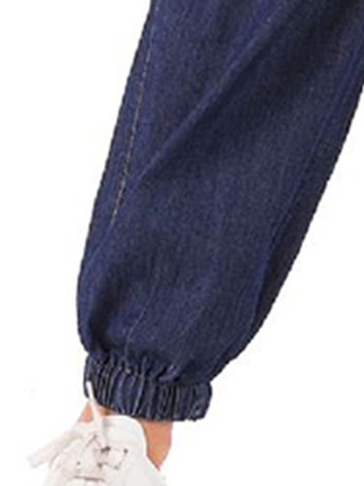 Calça Jeans De Bolso Liso Feminino Com Botão Solto