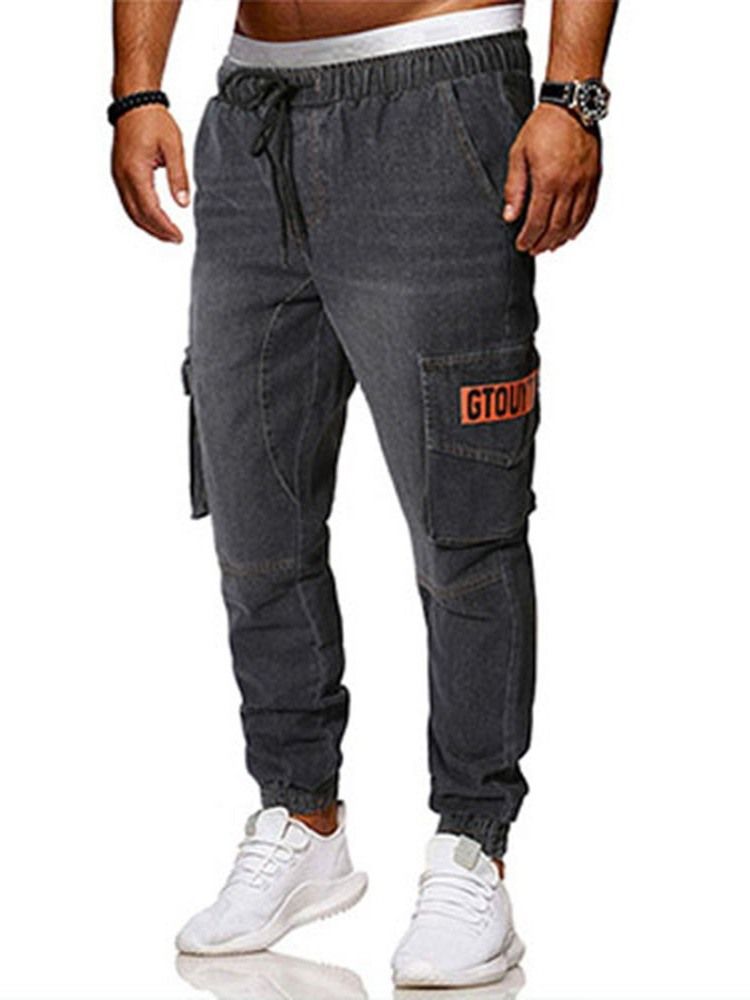 Calça Jeans Casual Masculina De Cintura Fina Com Cadarço E Cintura Média