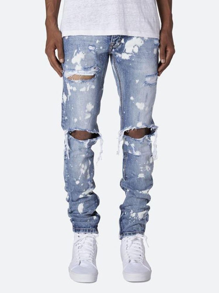 Calça Jeans Casual Masculina De Cintura Média Com Zíper