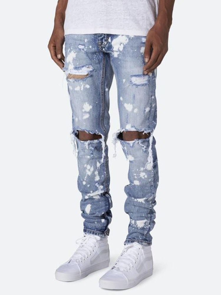 Calça Jeans Casual Masculina De Cintura Média Com Zíper