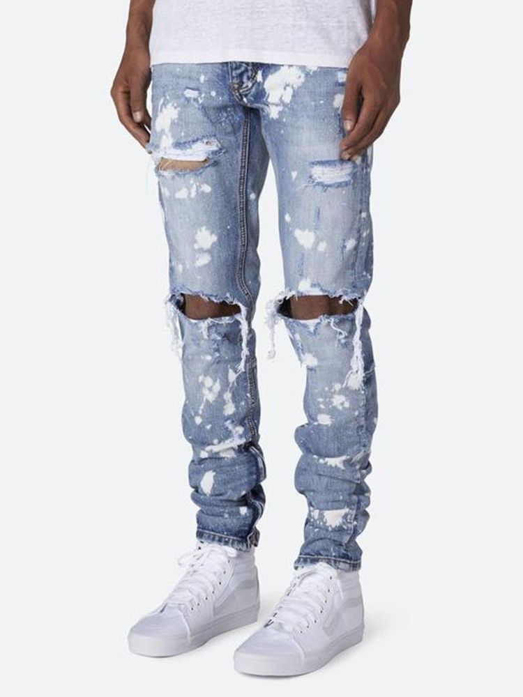 Calça Jeans Casual Masculina De Cintura Média Com Zíper