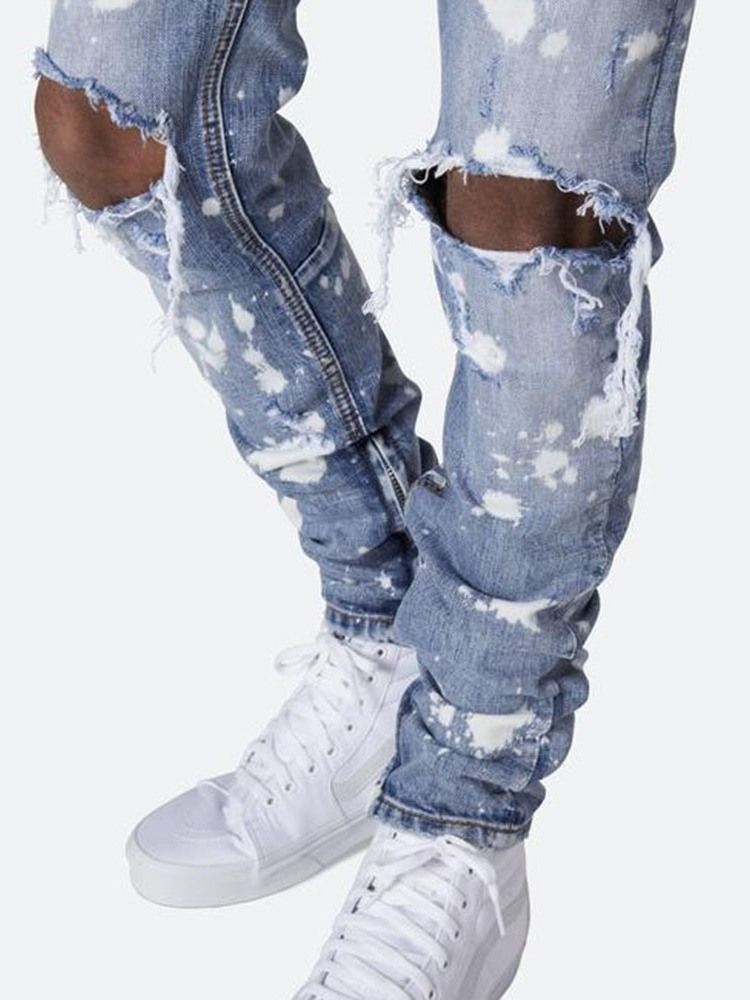 Calça Jeans Casual Masculina De Cintura Média Com Zíper