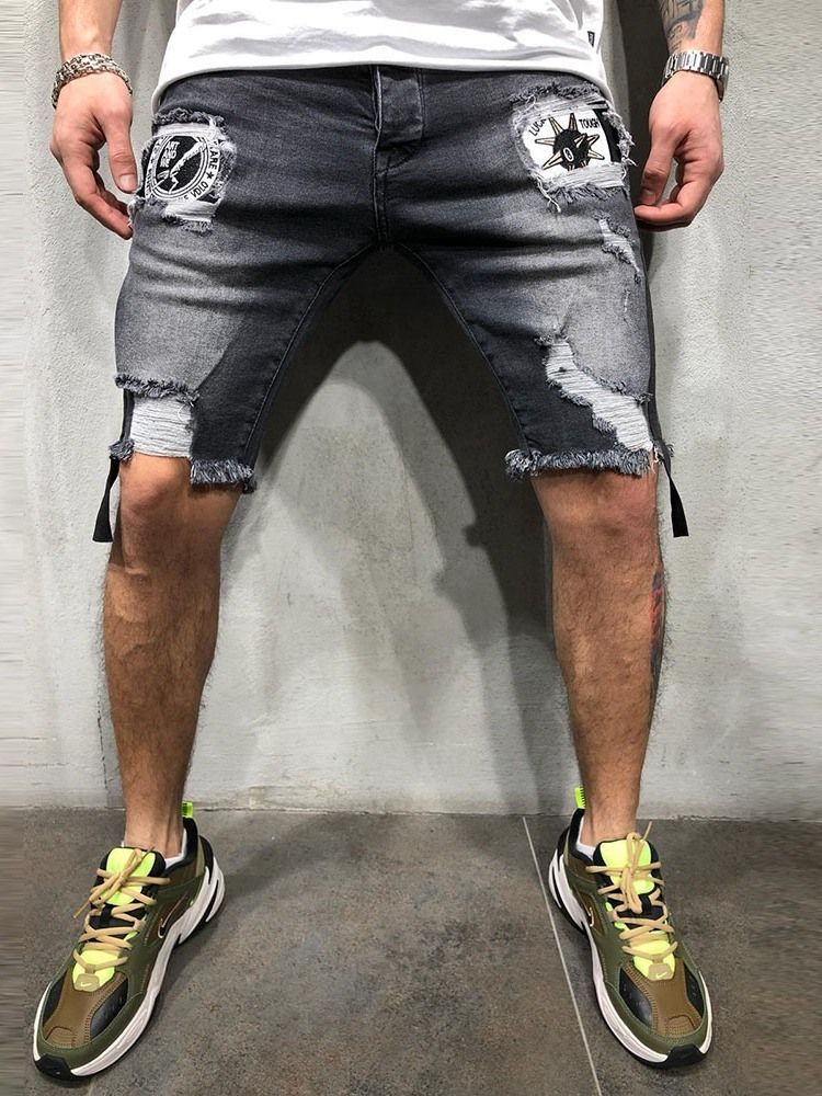 Calça Jeans Casual Masculina De Cintura Reta Com Buraco Reto