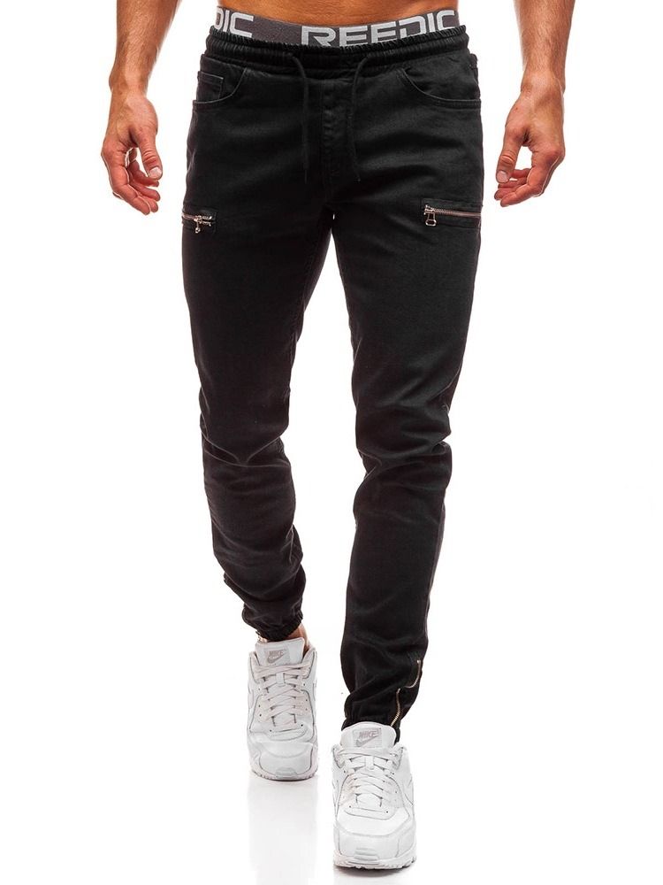 Calça Jeans Casual Masculina Com Cadarço Colorido