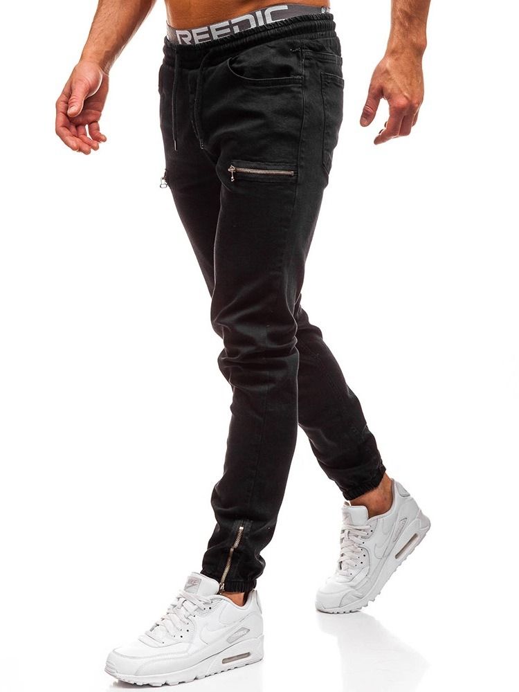 Calça Jeans Casual Masculina Com Cadarço Colorido