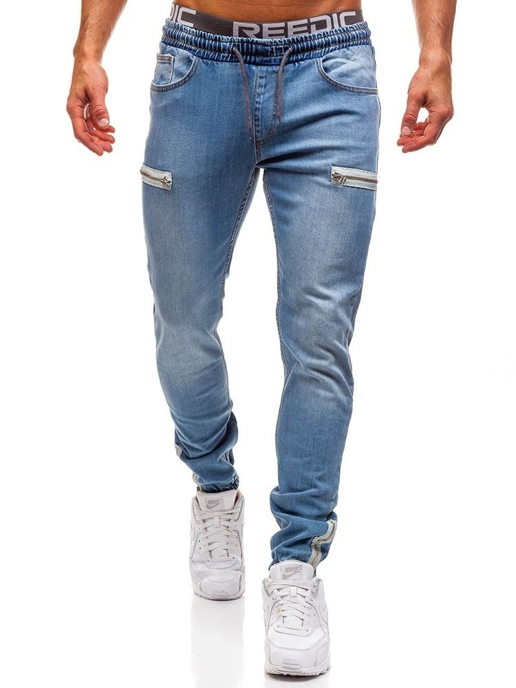 Calça Jeans Casual Masculina Com Cadarço Colorido