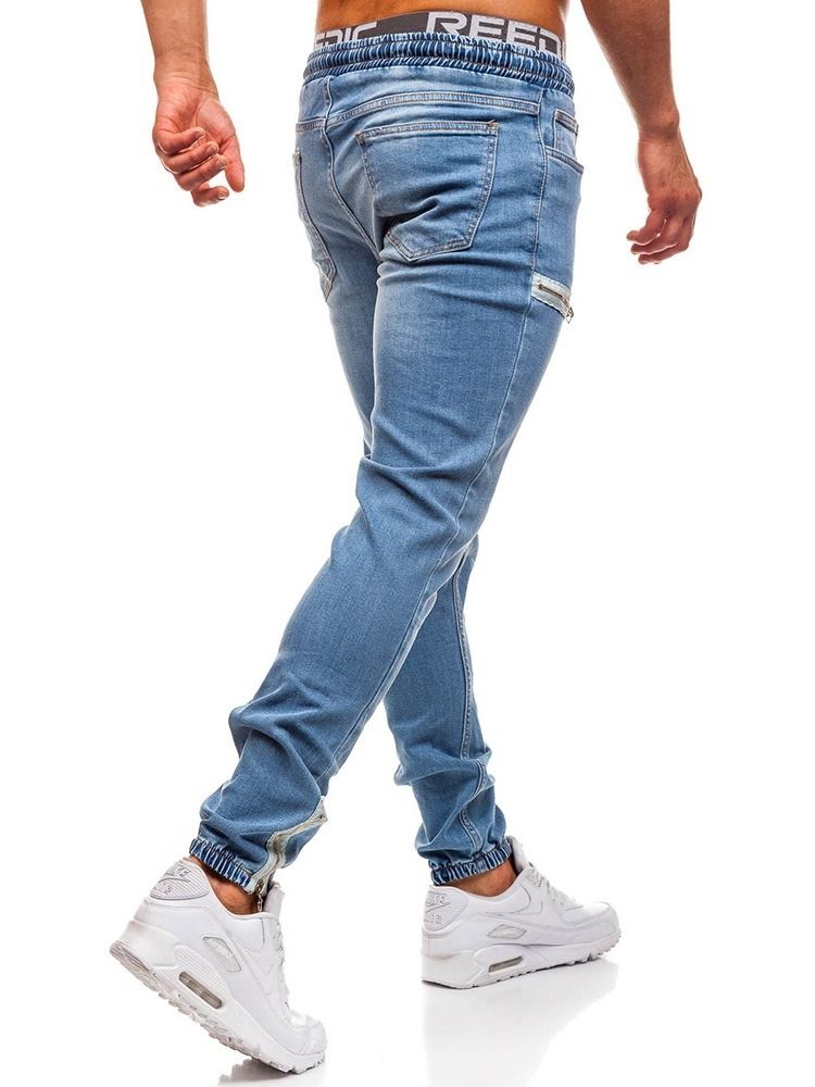 Calça Jeans Casual Masculina Com Cadarço Colorido