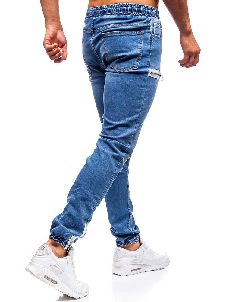 Calça Jeans Casual Masculina Com Cadarço Colorido