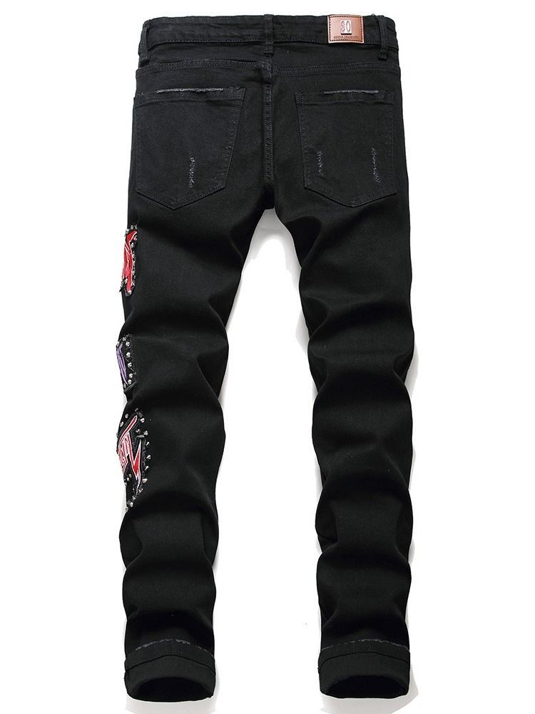 Calça Jeans Casual Masculina Com Estampa Reta Com Zíper