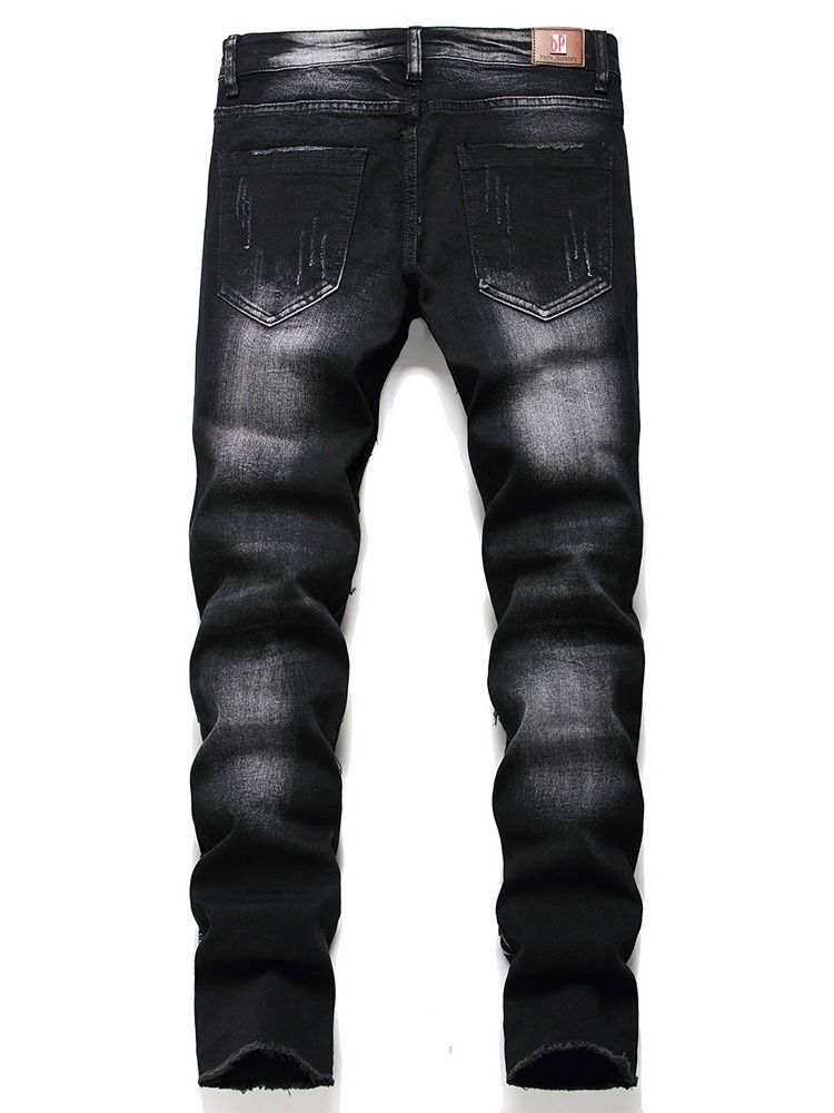 Calça Jeans Casual Masculina Com Estampa Reta Com Zíper