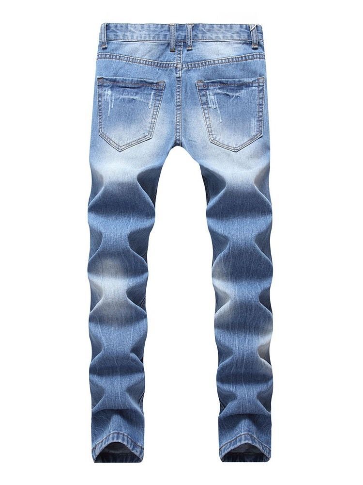 Calça Jeans Casual Masculina Com Orifício Reto Com Zíper