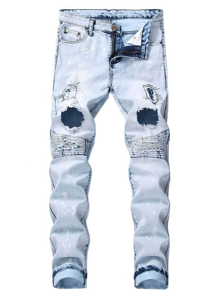 Calça Jeans Casual Masculina Com Zíper Colorido