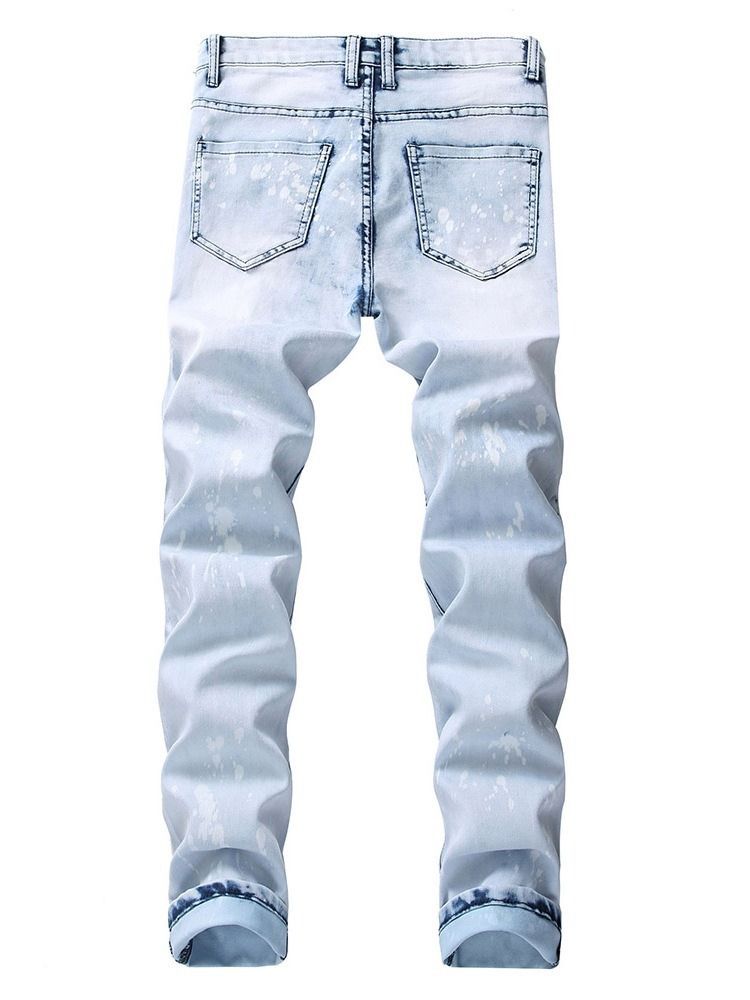 Calça Jeans Casual Masculina Com Zíper Colorido