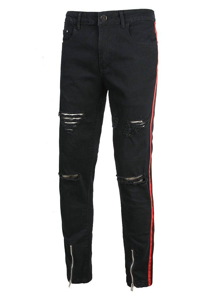 Calça Jeans Casual Masculina Com Zíper Reto