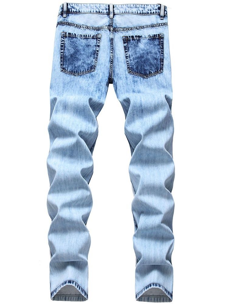 Calça Jeans Casual Masculina Com Zíper Reto Liso E Liso