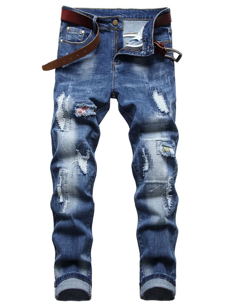 Calça Jeans Casual Masculina Com Zíper Simples