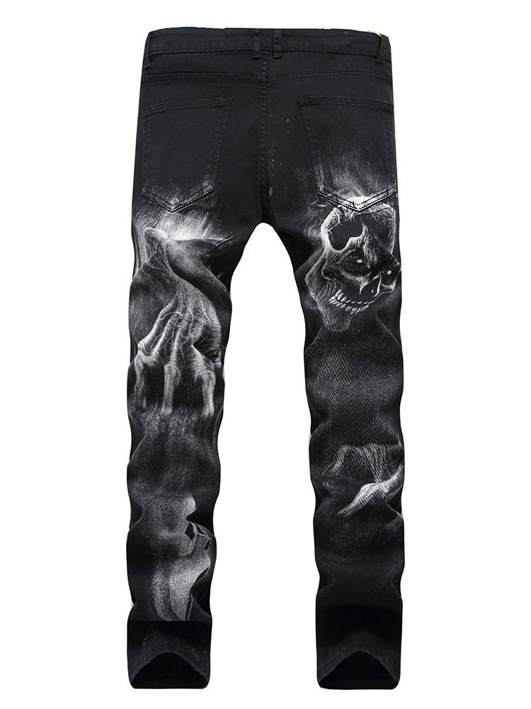 Calça Jeans Casual Masculina Estampada A Lápis De Crânio