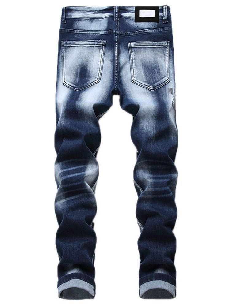 Calça Jeans Casual Masculina Hole Letter Cintura Média