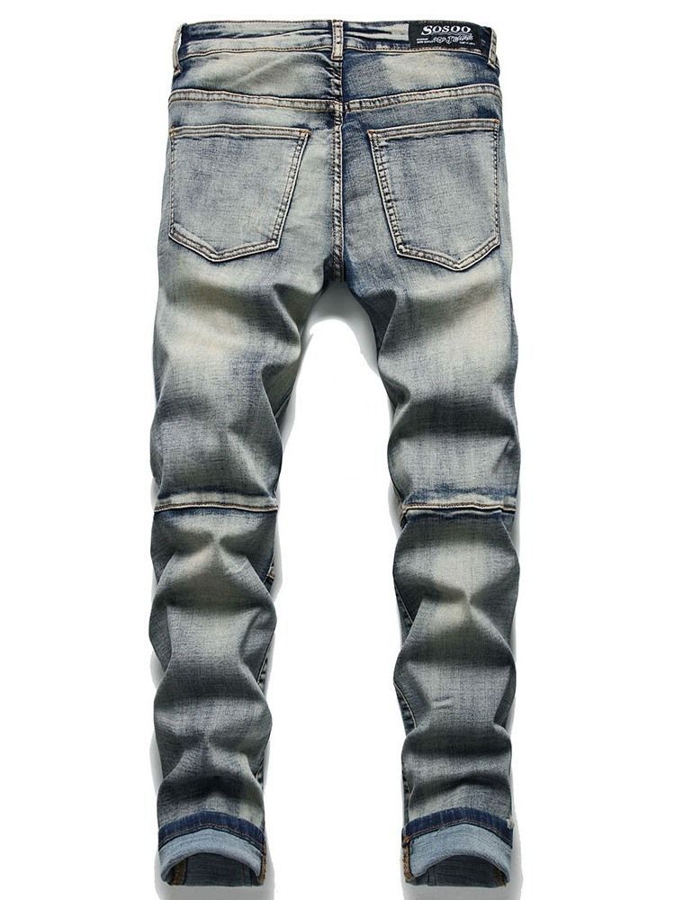 Calça Jeans Casual Masculina Plissada Com Zíper