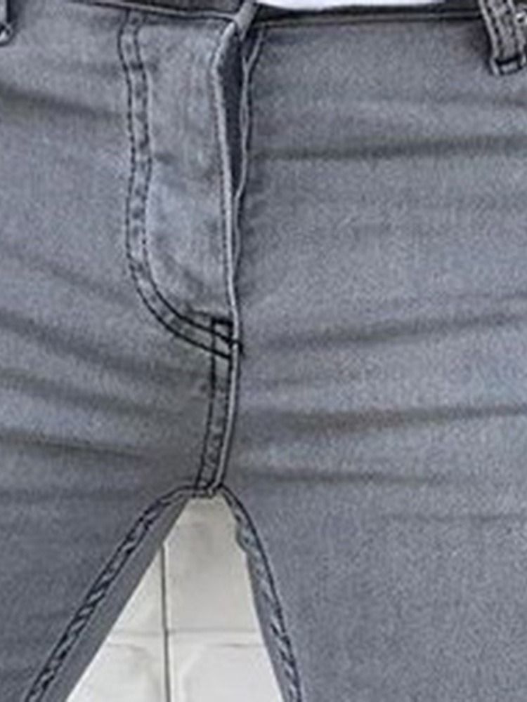 Calça Jeans De Cintura Baixa Masculina Com Zíper Liso