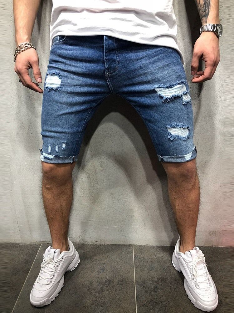 Calça Jeans De Cintura Média Masculina Com Zíper De Bolso