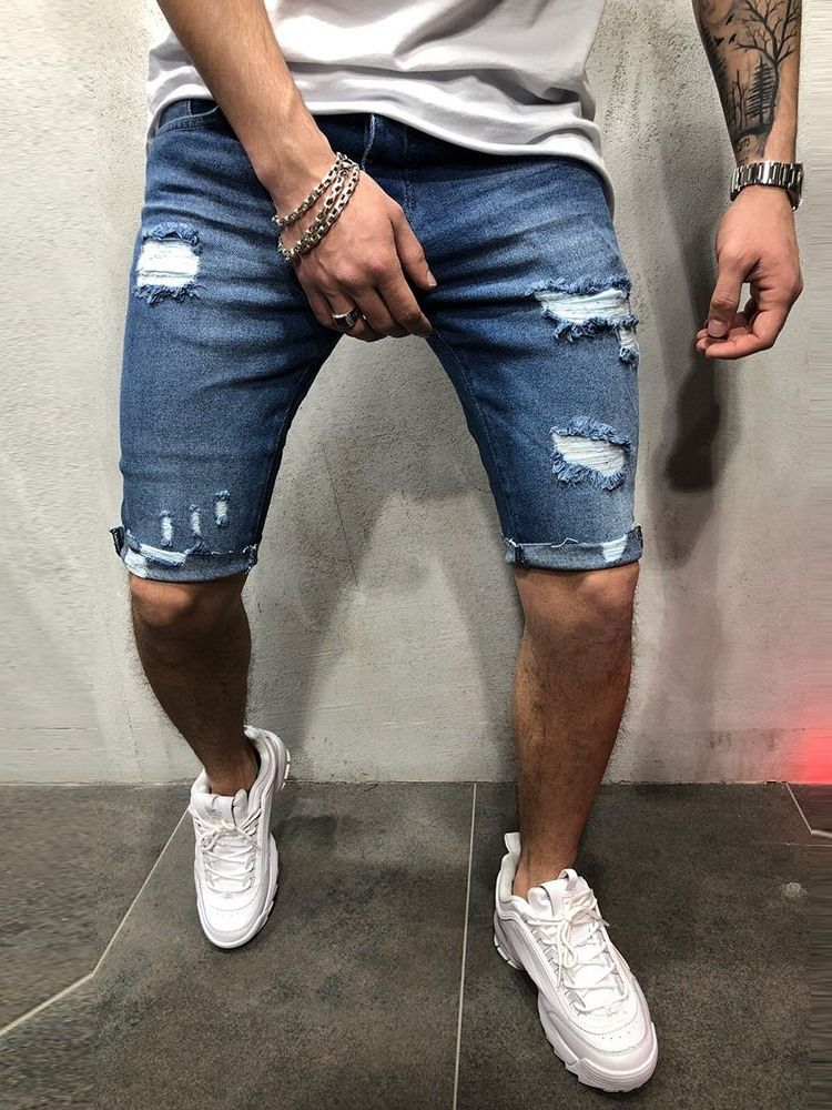 Calça Jeans De Cintura Média Masculina Com Zíper De Bolso