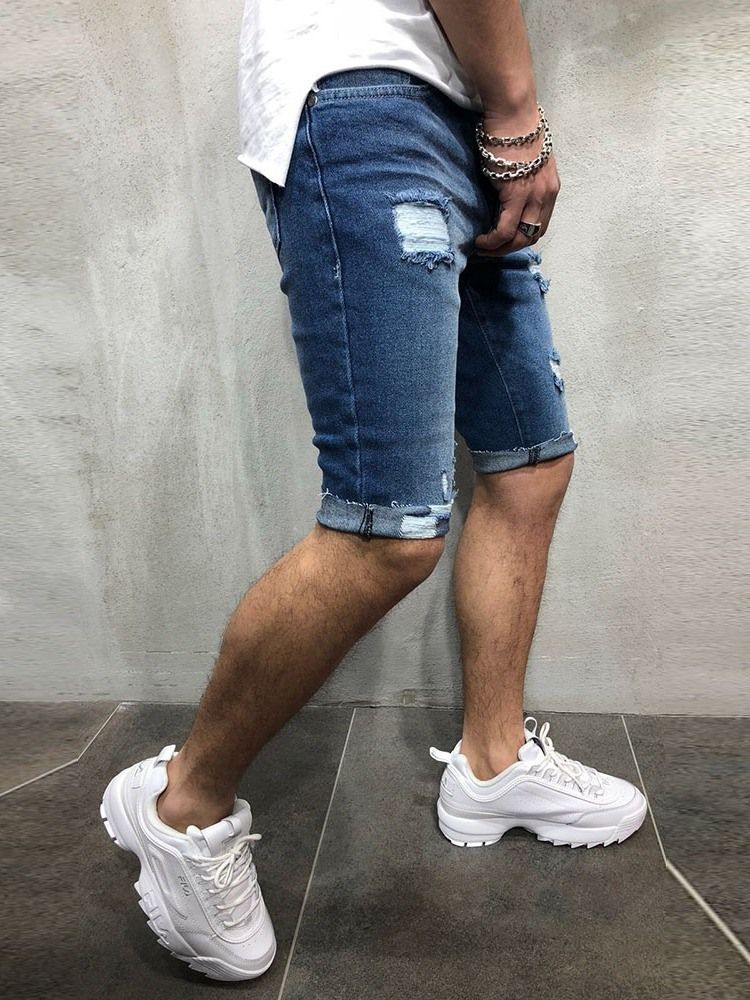 Calça Jeans De Cintura Média Masculina Com Zíper De Bolso