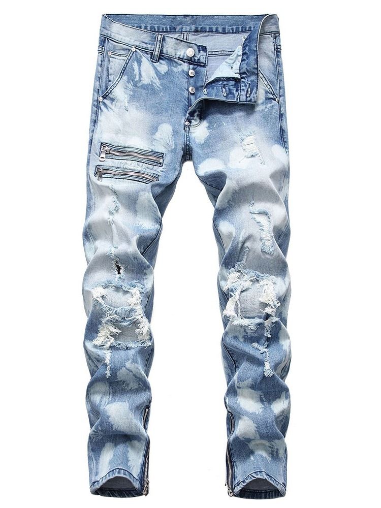 Calça Jeans De Cintura Média Masculina Com Zíper De Bolso Colorido