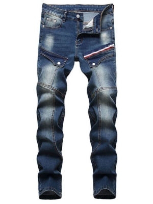 Calça Jeans De Cintura Média Masculina Com Zíper Reto