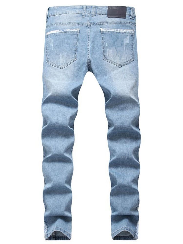 Calça Jeans De Cintura Média Masculina Usada Em Bloco De Cores