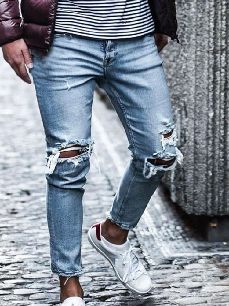 Calça Jeans Com Zíper Fino Com Zíper De Cintura Média