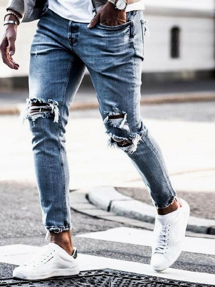 Calça Jeans Com Zíper Fino Com Zíper De Cintura Média