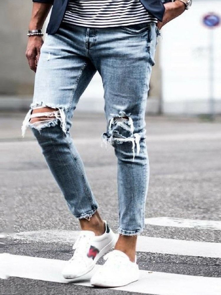 Calça Jeans Com Zíper Fino Com Zíper De Cintura Média