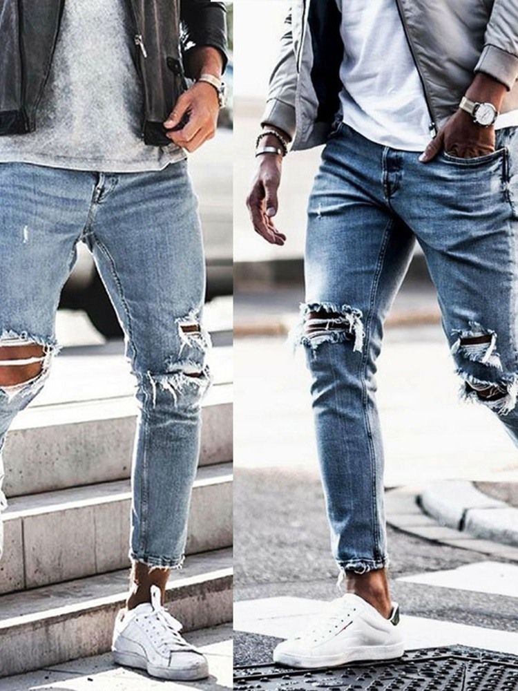 Calça Jeans Com Zíper Fino Com Zíper De Cintura Média