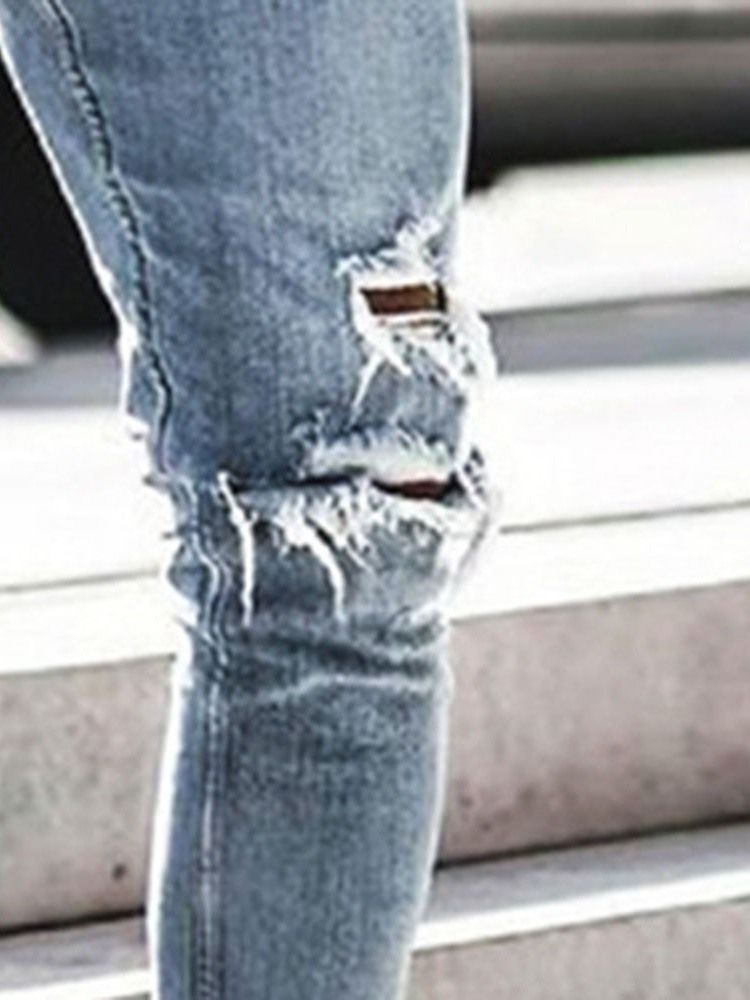 Calça Jeans Com Zíper Fino Com Zíper De Cintura Média